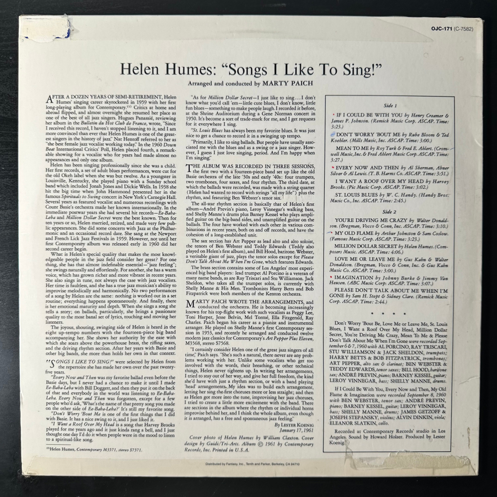Helen Humes ‎– Songs I Like To Sing! (США 1984г.)