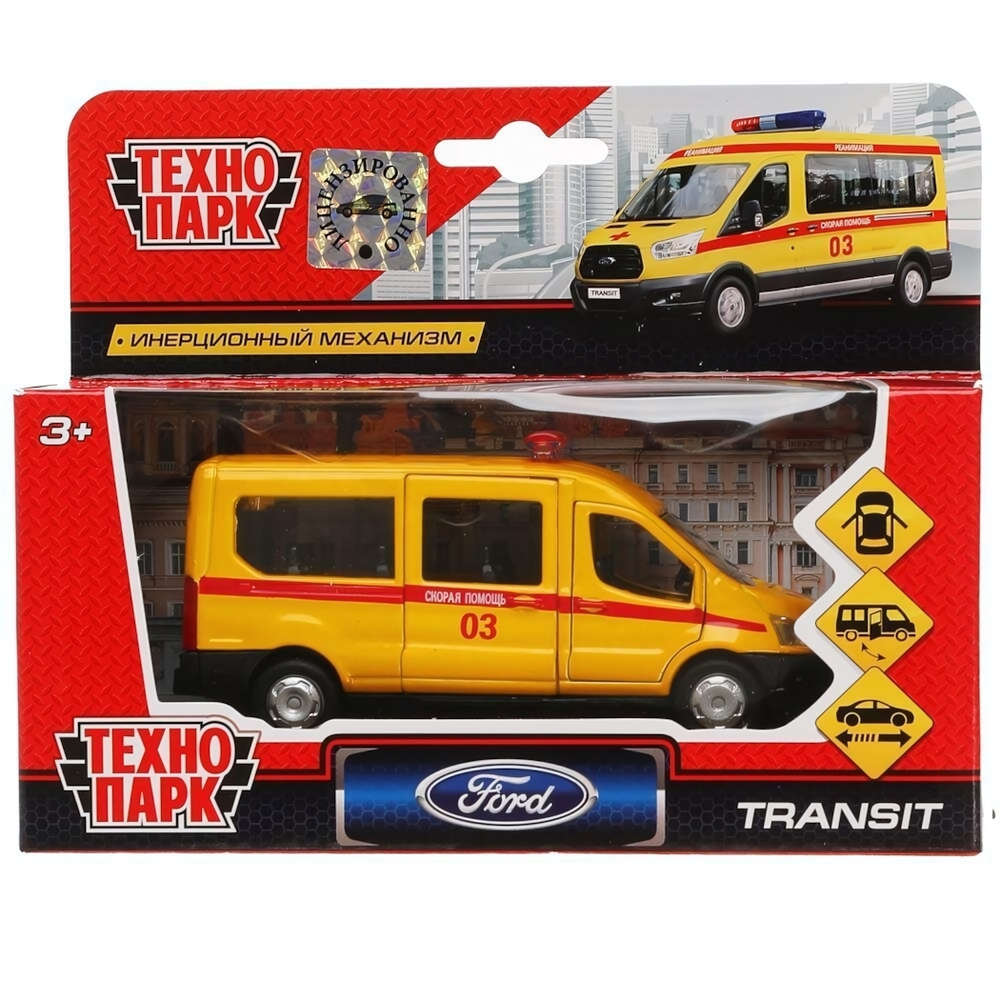 Модель ин. мет. "Ford Transit. Реанимация" 12см, открыв. двери, коробка SB-18-18-A-Y-WB (Технопарк)