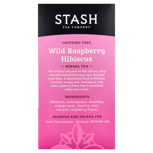 Stash Tea, травяной чай, дикая малина и гибискус, без кофеина, 20 чайных пакетиков, 38 г (1,3 унции)