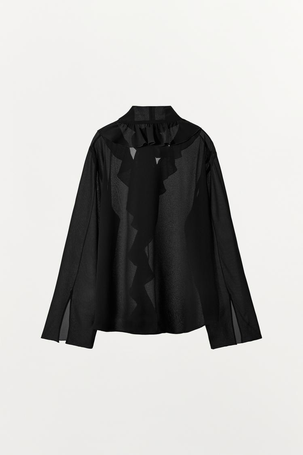 ZARA БЛУЗА С БАНТОМ И ВОЛАНОМ, ЧЕРНЫЙ