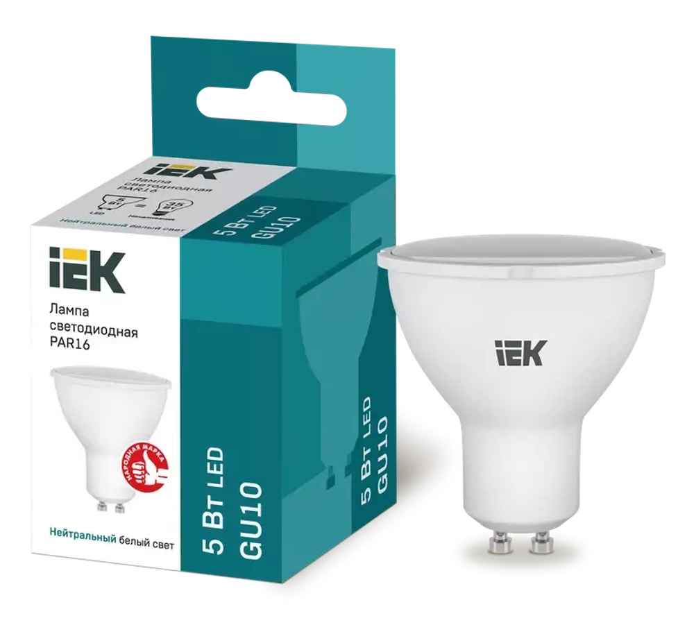 Лампа светодиодная ECO PAR16 софит 5Вт 230В 4000К GU10 IEK LLE-PAR16-5-230-40-GU10