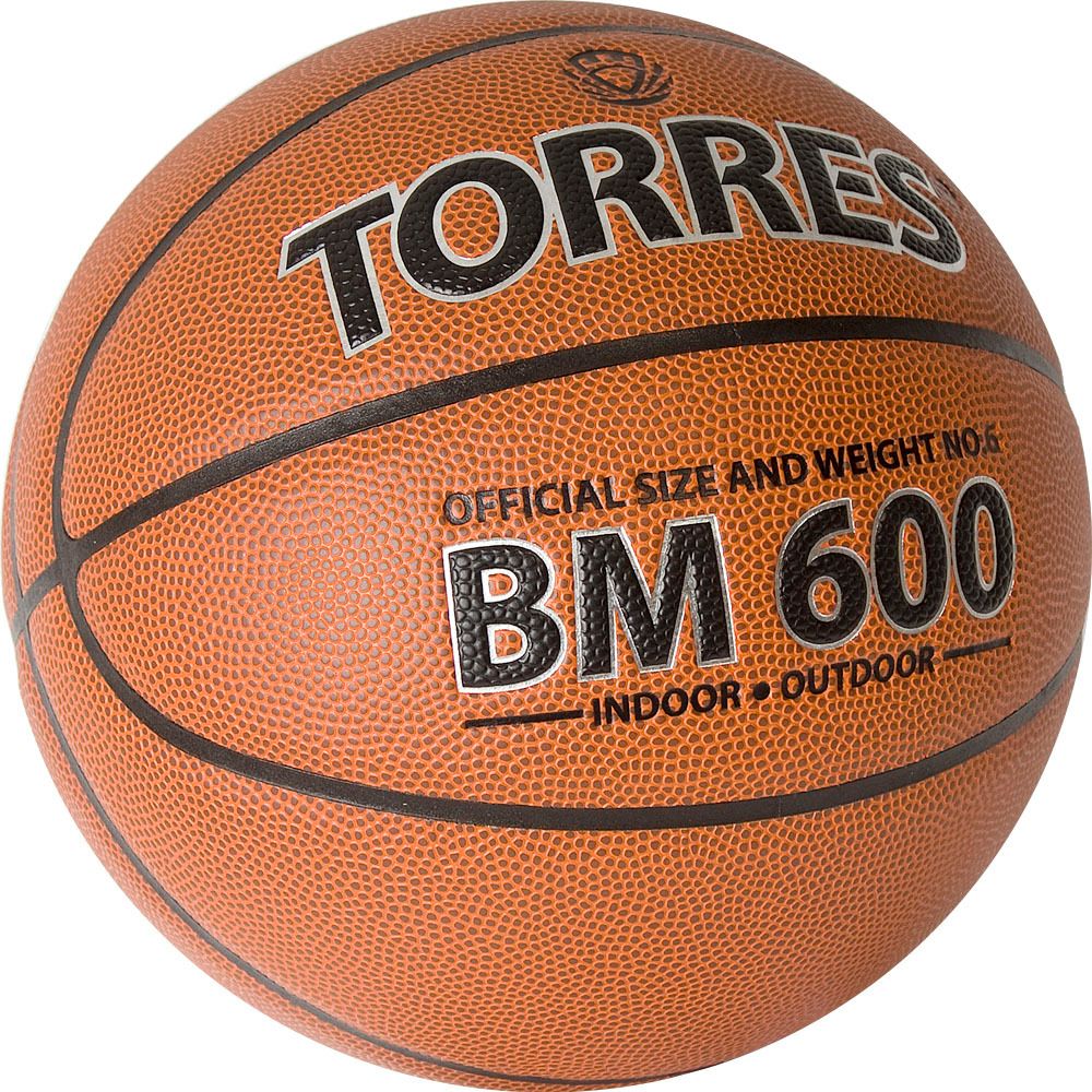 Мяч баск. TORRES BM600, B32026, р.6, ПУ, нейлон. корд, бут. камера, темно-коричневый-черн