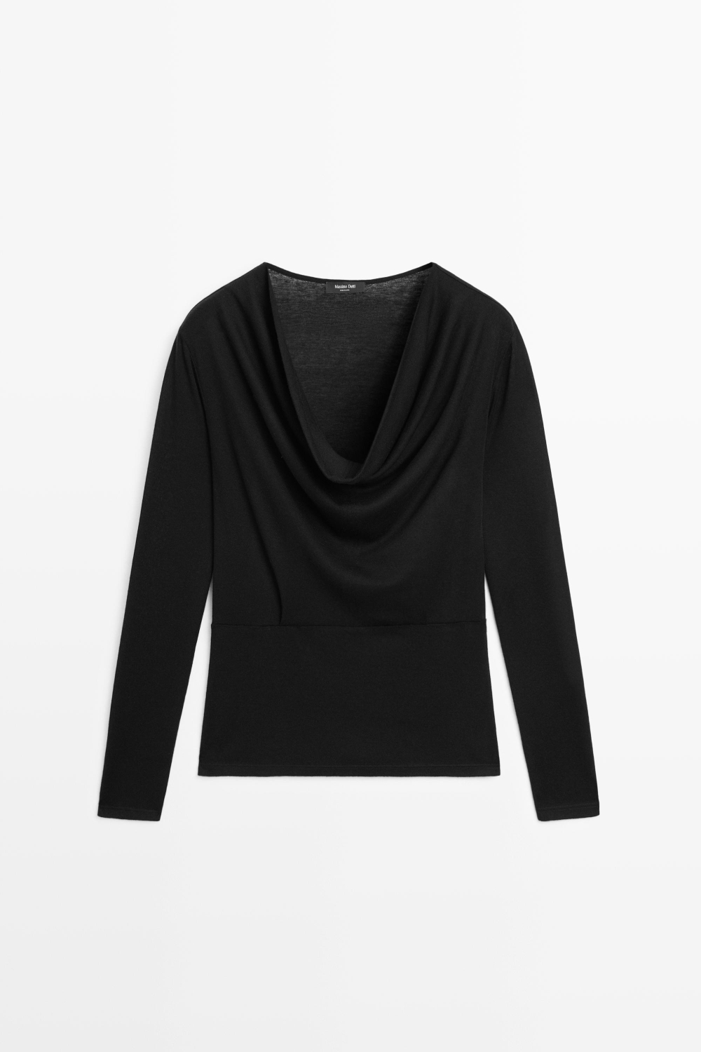 Massimo Dutti Топ с длинными рукавами и драпированной горловиной, черный