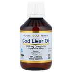 California Gold Nutrition, жир из печени трески с омега-3 жирными кислотами, ЭПК, ДГК, витаминами A и D, норвежский, в форме триглицеридов, натуральный лимонный вкус, 200 мл (6,7 жидк. унции)