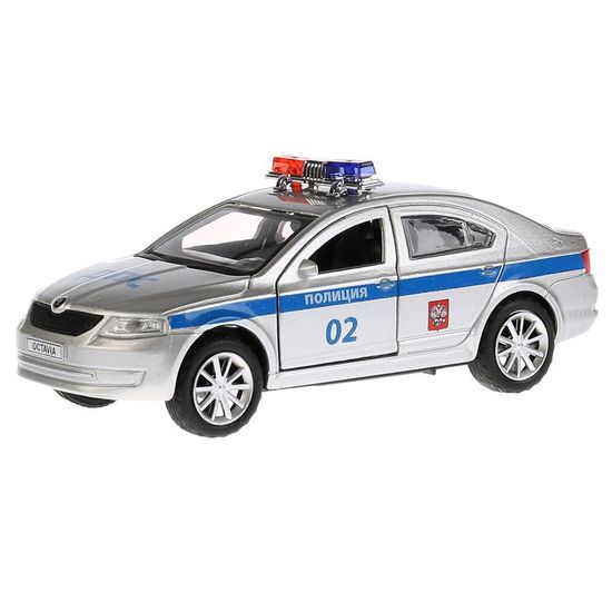 Машина металл SKODA OCTAVIA ПОЛИЦИЯ длина 12 см, двери, багаж, инерц. кор. Технопарк