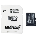 micro SDHC карта памяти Smartbuy 32GB Class 10 PRO U3 R/W:95/60 MB/s (с адаптером SD)