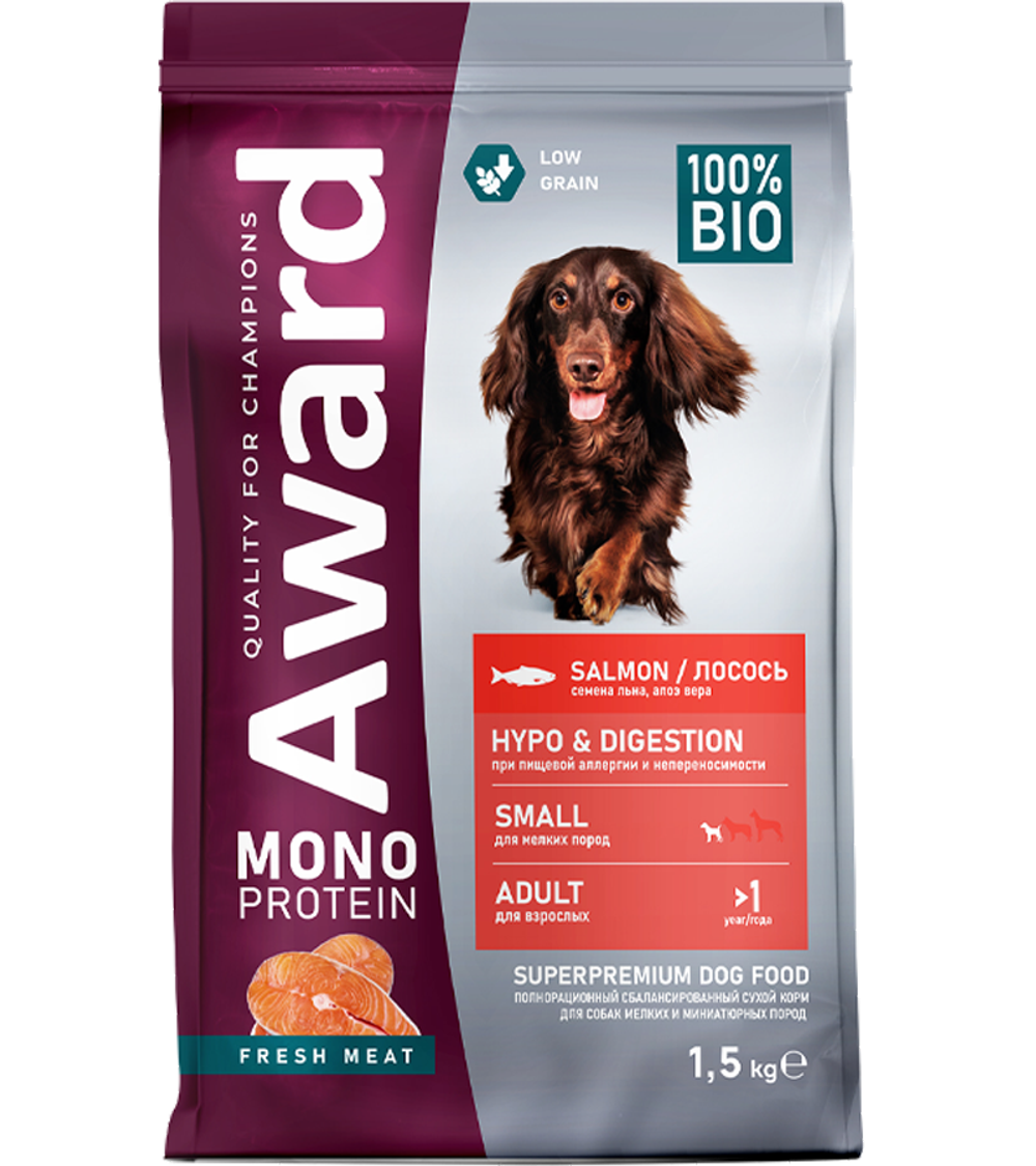 Award Monoprotein Mini Adult Лосось с добавлением с семян льна и алоэ вера 1,5кг.