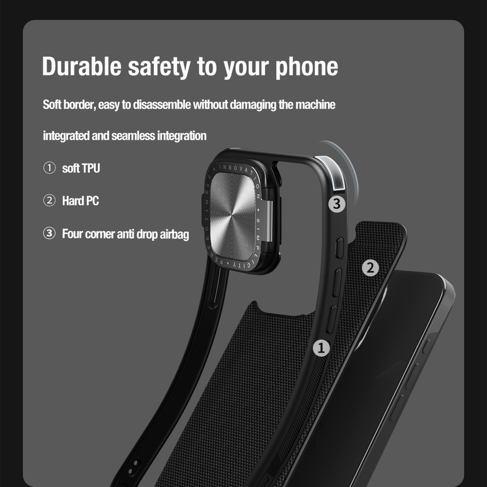 Текстурный чехол от Nillkin с металлической откидной крышкой на iPhone 15 Pro, серия Textured Prop Magnetic (с поддержкой магнитной беспроводной зарядки MagSafe)