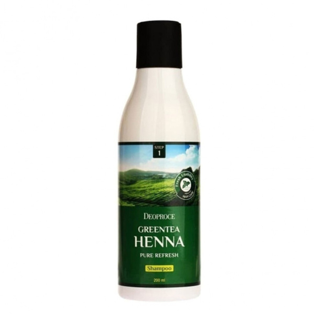 DEOPROCE GREENTEA HENNA PURE REFRESH SHAMPOO Восстанавливающий шампунь для волос с экстрактом  зелёного чая и хной 200мл