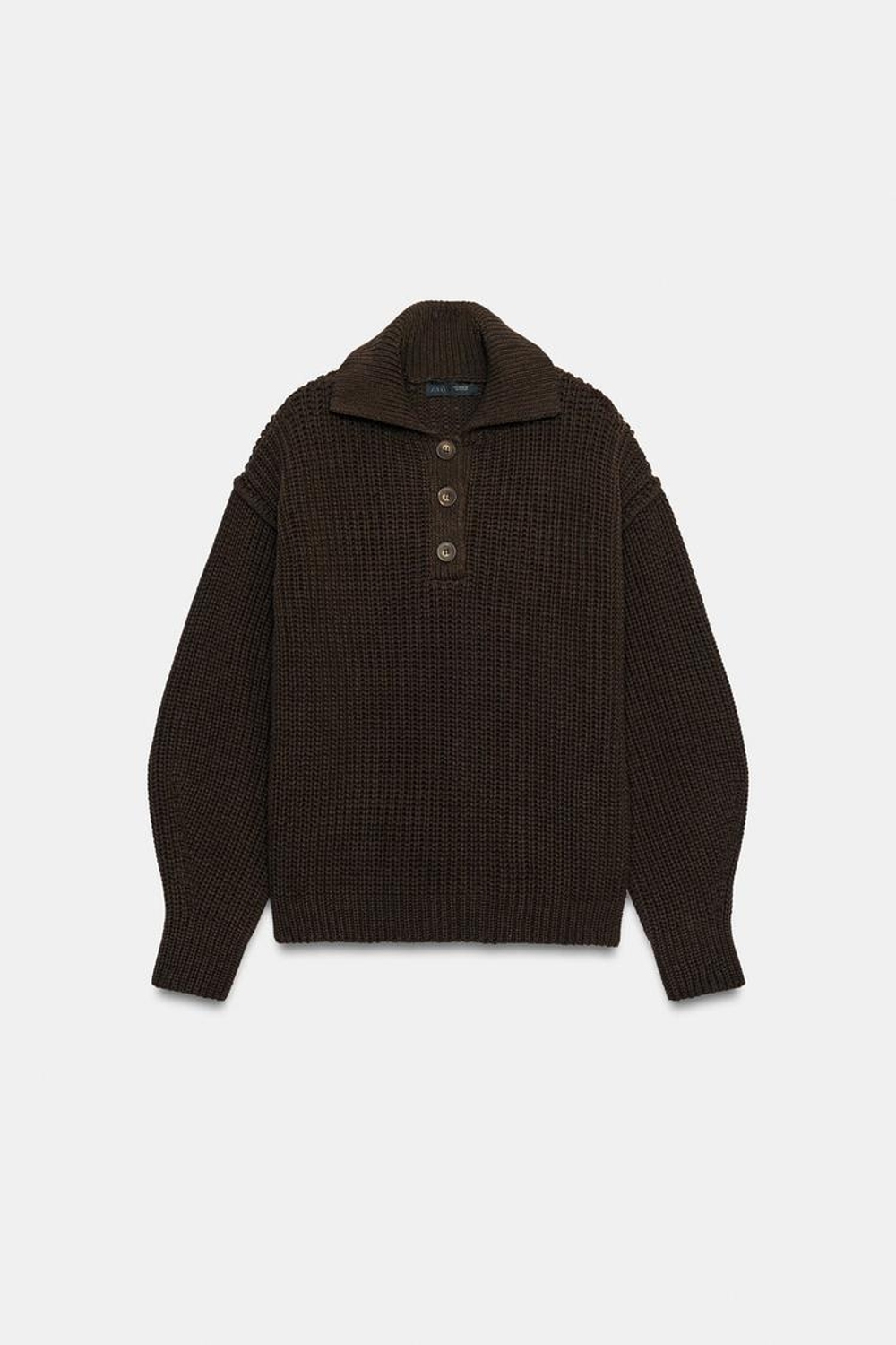 ZARA ТРИКОТАЖНЫЙ СВИТЕР ПОЛО, КОРИЧНЕВЫЙ