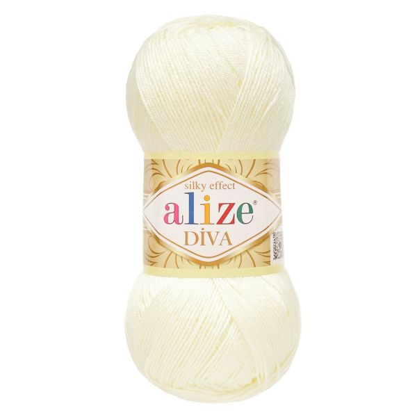 Пряжа Alize (Ализе) Diva / уп.5 мот. по 100 г, 350м, 062 молочный A