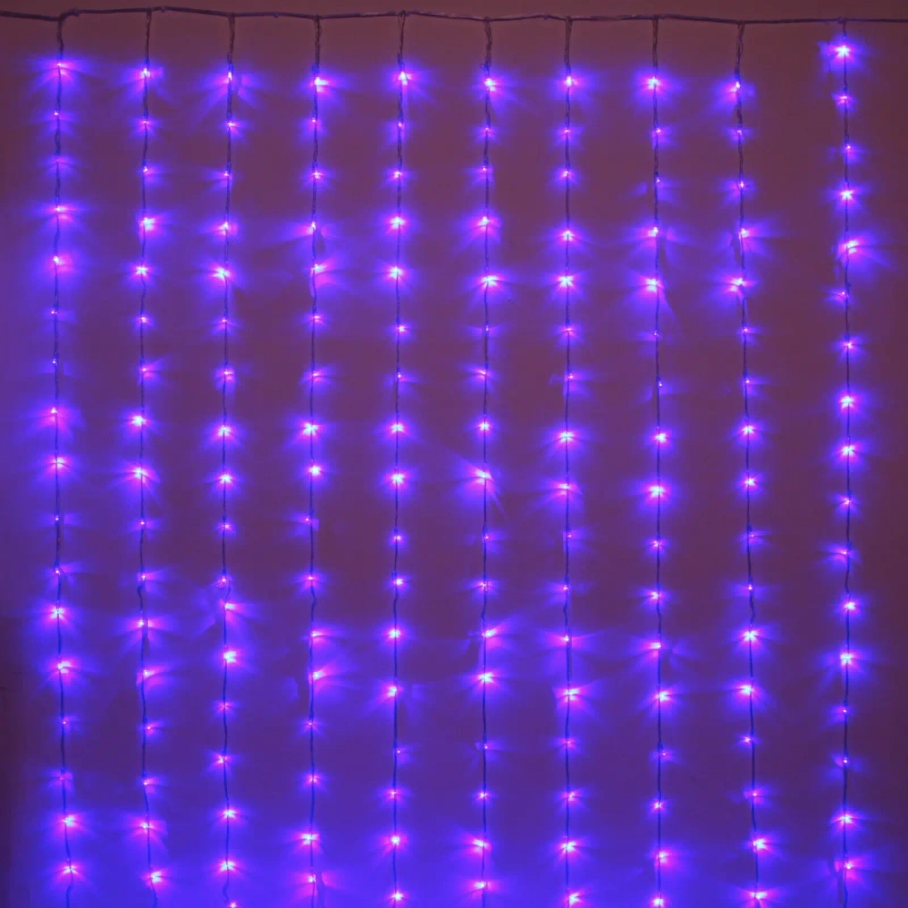 Гирлянда для дома ЗАНАВЕС «Водопад» ш3,0* в2,5 м 360 ламп LED, прозрач.пров, 8 реж, IP-20, Синий (возможность соединения)