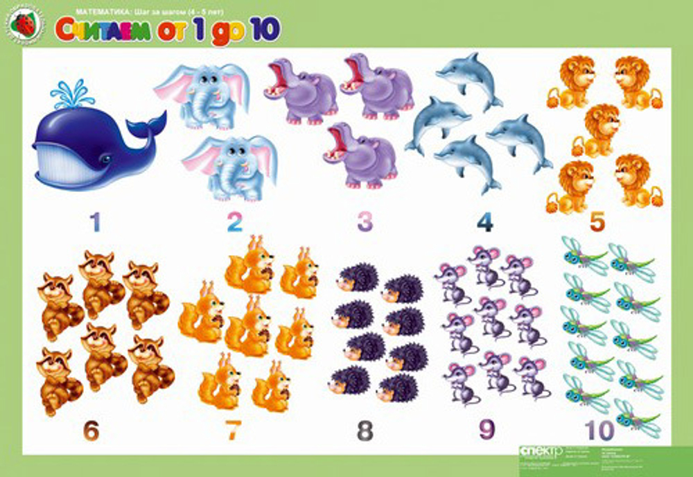 Комплект таблиц Математика 4-5 лет. "Шаг за шагом". (8 таблиц+16 карт.)