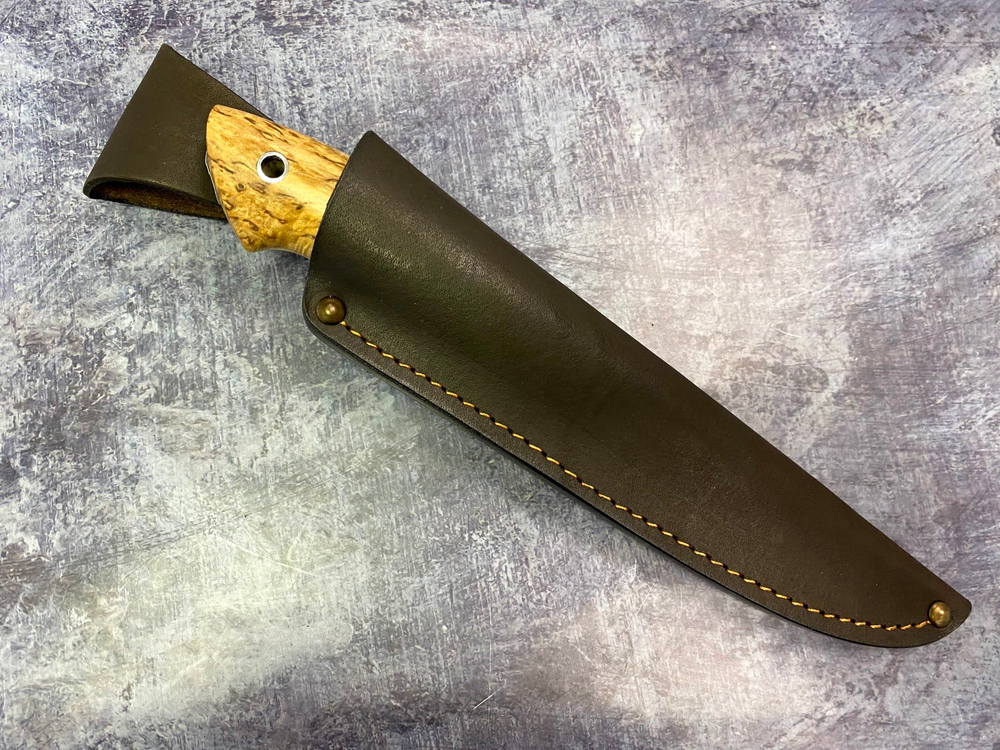 Нож Лиман D2, карельская береза, мельхиор (св.коричневая)