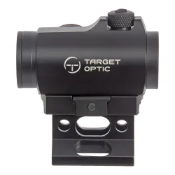 Коллиматор Target Optic 1x22, Weaver, красная марка, точка 2 MOA, проставка - вид сбоку, логотип на корпусе