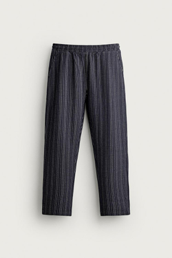 ZARA КОНТРАСТНЫЕ БРЮКИ SEERSUCKER RELAXED FIT, ТЕМНО-СИНИЙ/БЕЛЫЙ