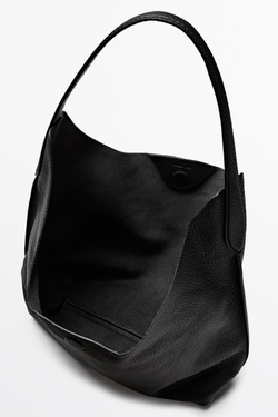 Massimo Dutti Мини-сумка через плечо из кожи наппа, черный