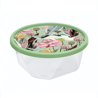 Контейнер для продуктов круглый 0,85л с декором "Ботаника" (зеленый)