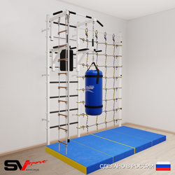 Шведская стенка Sv Sport усиленная 67560 (Турник стандарт/Брусья/Канат/Лестница/Цепь/Мешок 22кг/Мат 2м/Канатный лаз)