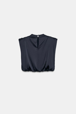 ZARA АТЛАСНЫЙ ТОП С ПОДПЛЕЧНИКАМИ, МОРСКОЙ ТЕМНО-СИНИЙ