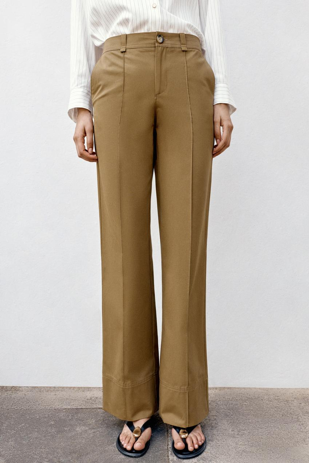 ZARA БРЮКИ BOOTCUT С ДЕКОРАТИВНОЙ СТРОЧКОЙ, ХАКИ