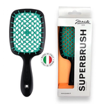 Расческа для волос черная с бирюзовыми зубчиками JANEKE Super Brush Black & Turquoise
