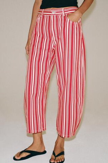 ZARA ДЖИНСЫ-КАПРИ BALLOON В ПОЛОСКУ — ZW COLLECTION, БЕЛЫЙ/КРАСНЫЙ