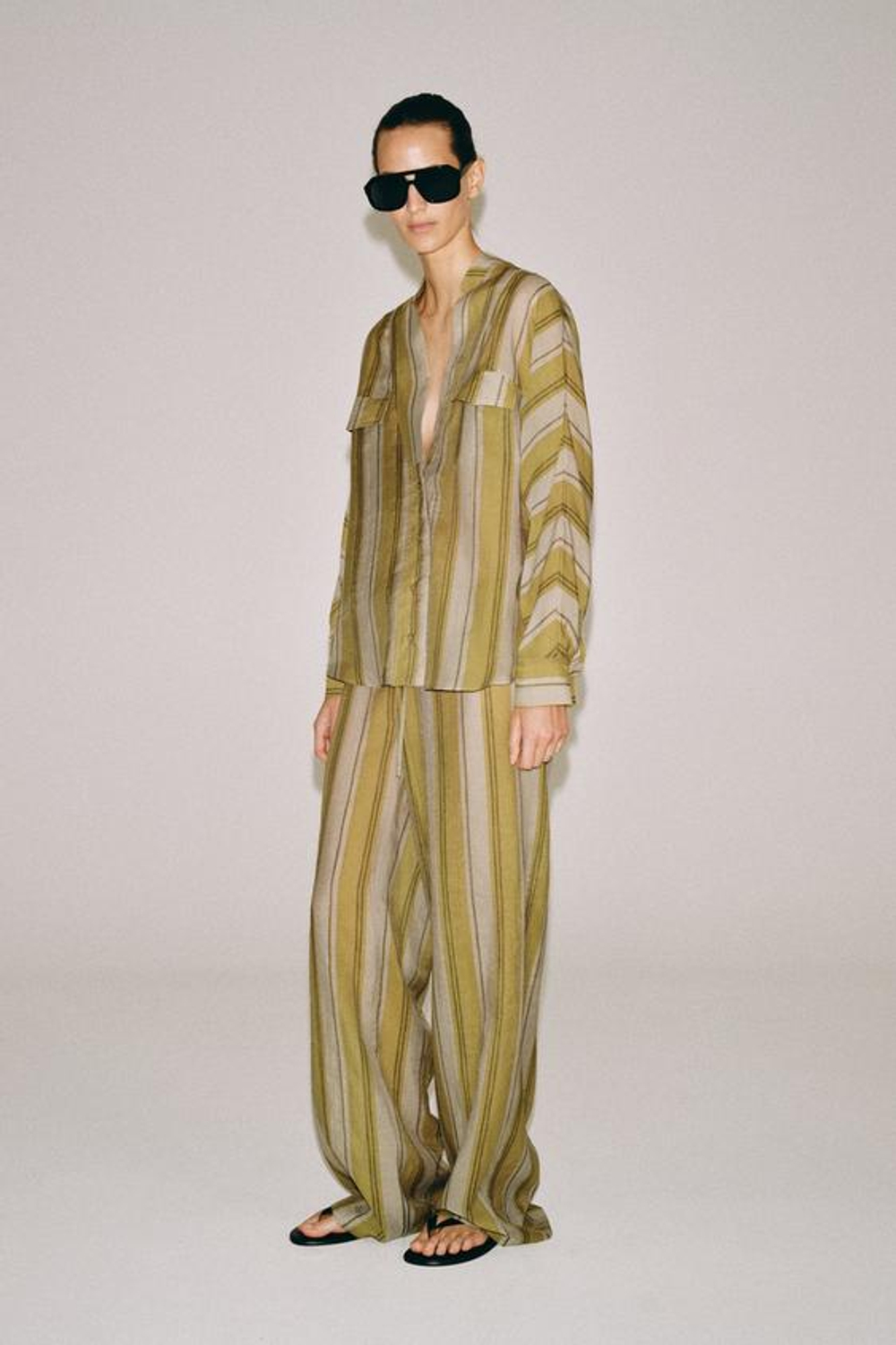 ZARA БРЮКИ В ПОЛОСКУ — ZW COLLECTION, ЗЕЛЕНАЯ ПОЛОСА