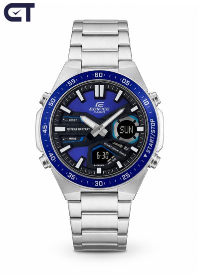 CASIO EFV-C110D-2AVDF EDIFICE мужские наручные часы — аналогово-цифровая модель с синим циферблатом и 10-летней батареей