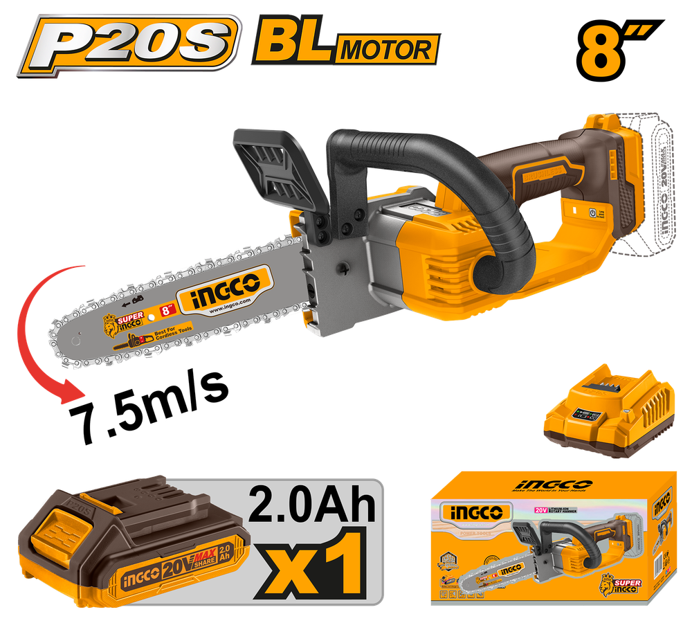 Аккумуляторная цепная пила INGCO CGSLI20851 20 В 1x2 Ач