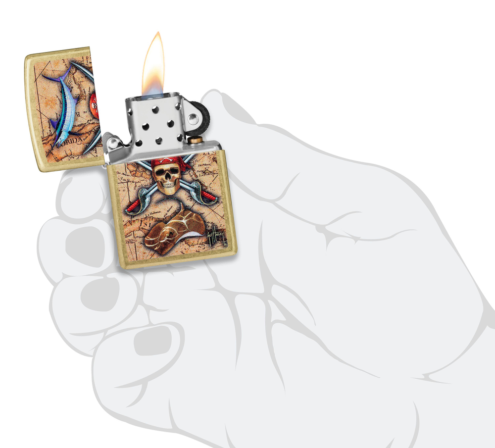 Зажигалка Zippo Guy Harvey с покрытием Street Brass, латунь/сталь, золотистая, 38x13x57 мм