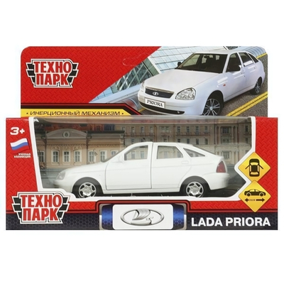 Модель ин. мет. "Lada Priora" 12см. двери, багаж, белый, коробка PRIORA-12-WH (Технопарк)