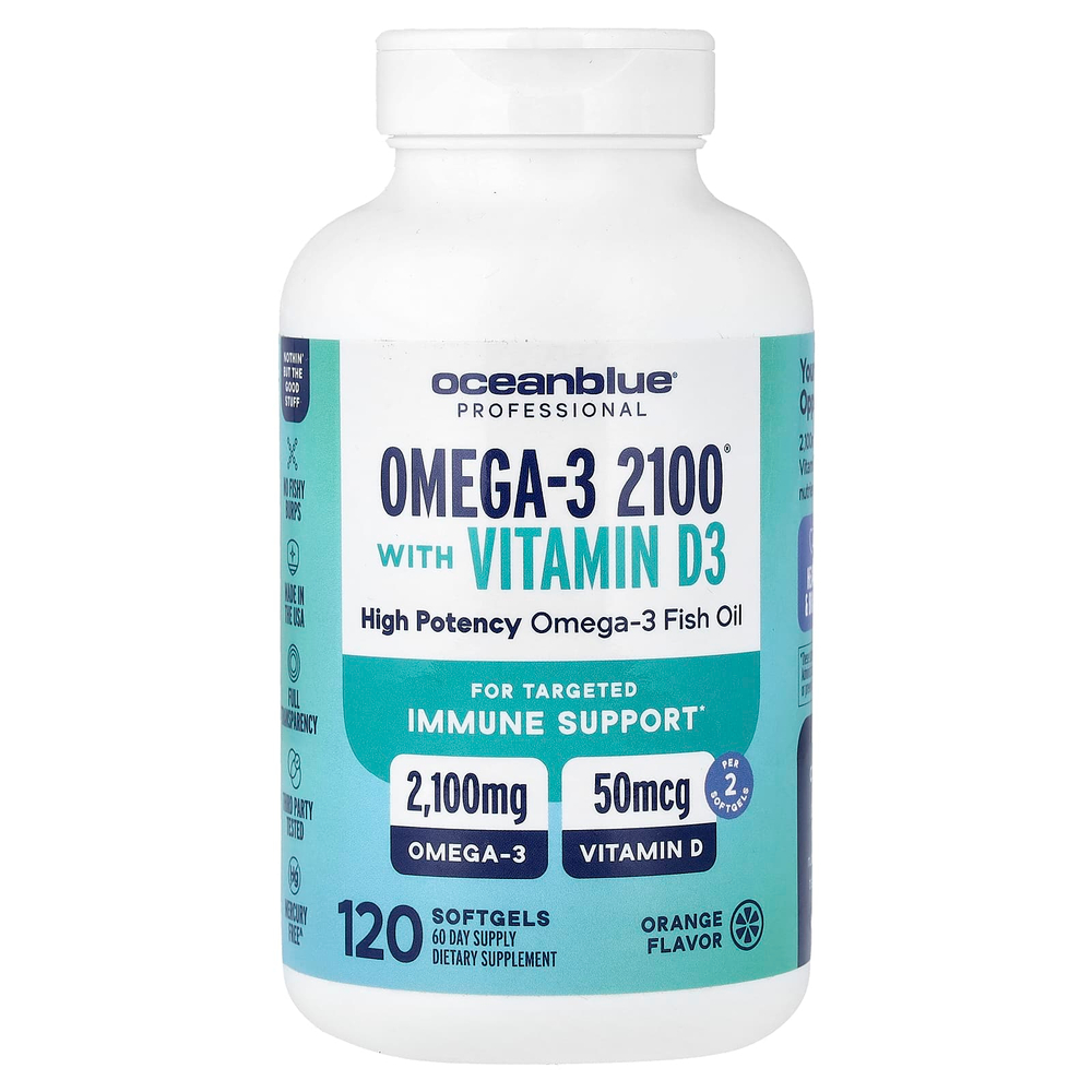 OceanBlue, Professional, Omega-3 2100® с витамином D, со вкусом апельсина, 120 капсул