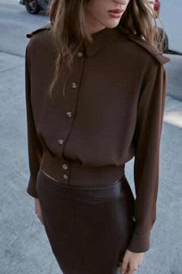 ZARA РУБАШКА C ХЛЯСТИКАМИ НА ПЛЕЧАХ, КОРИЧНЕВЫЙ