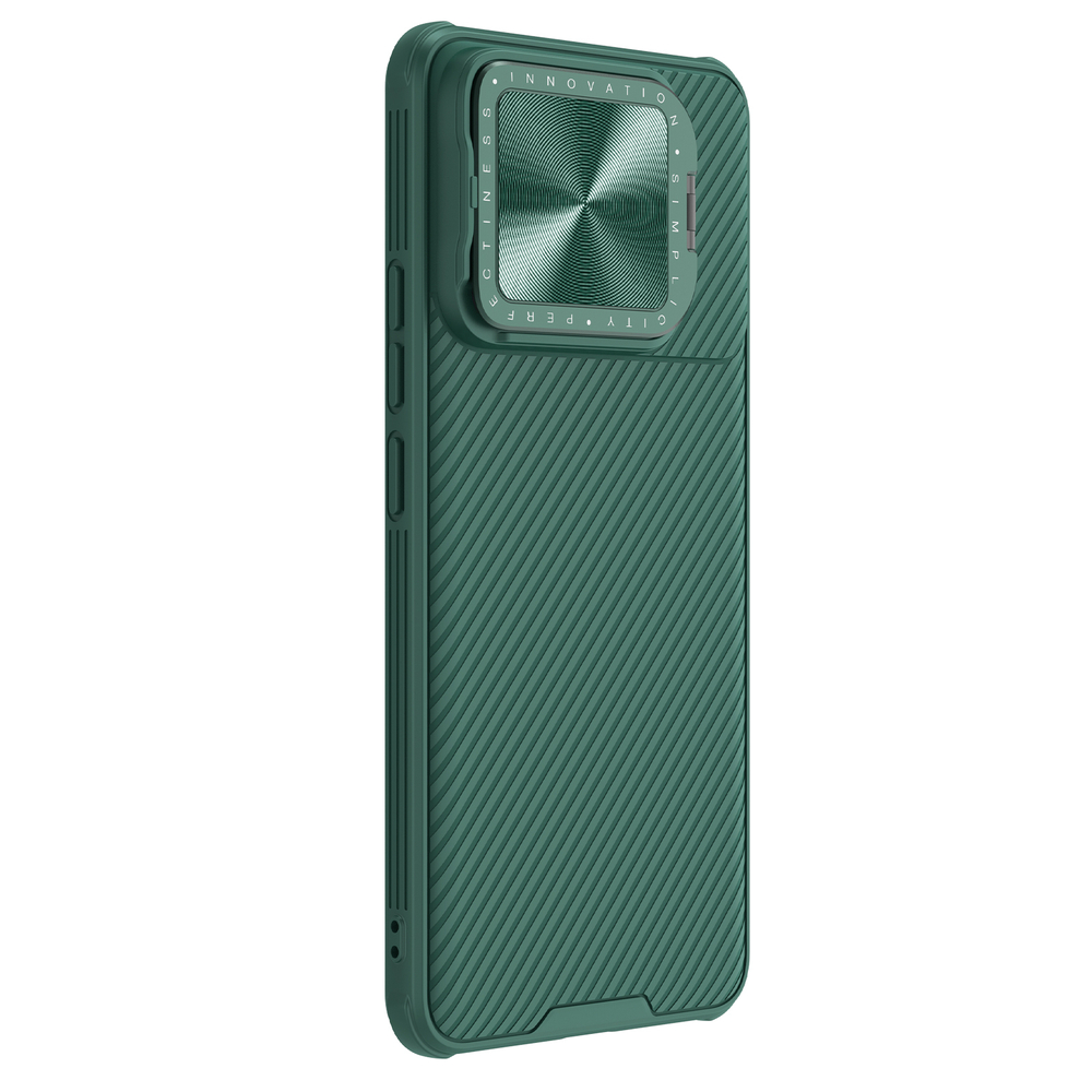 Чехол зеленого цвета (Deep Green) от Nillkin для Xiaomi Poco F6 Pro с металлической откидной крышкой и поддержкой магнитной беспроводной зарядки MagSafe, серия CamShield Prop Magnetic