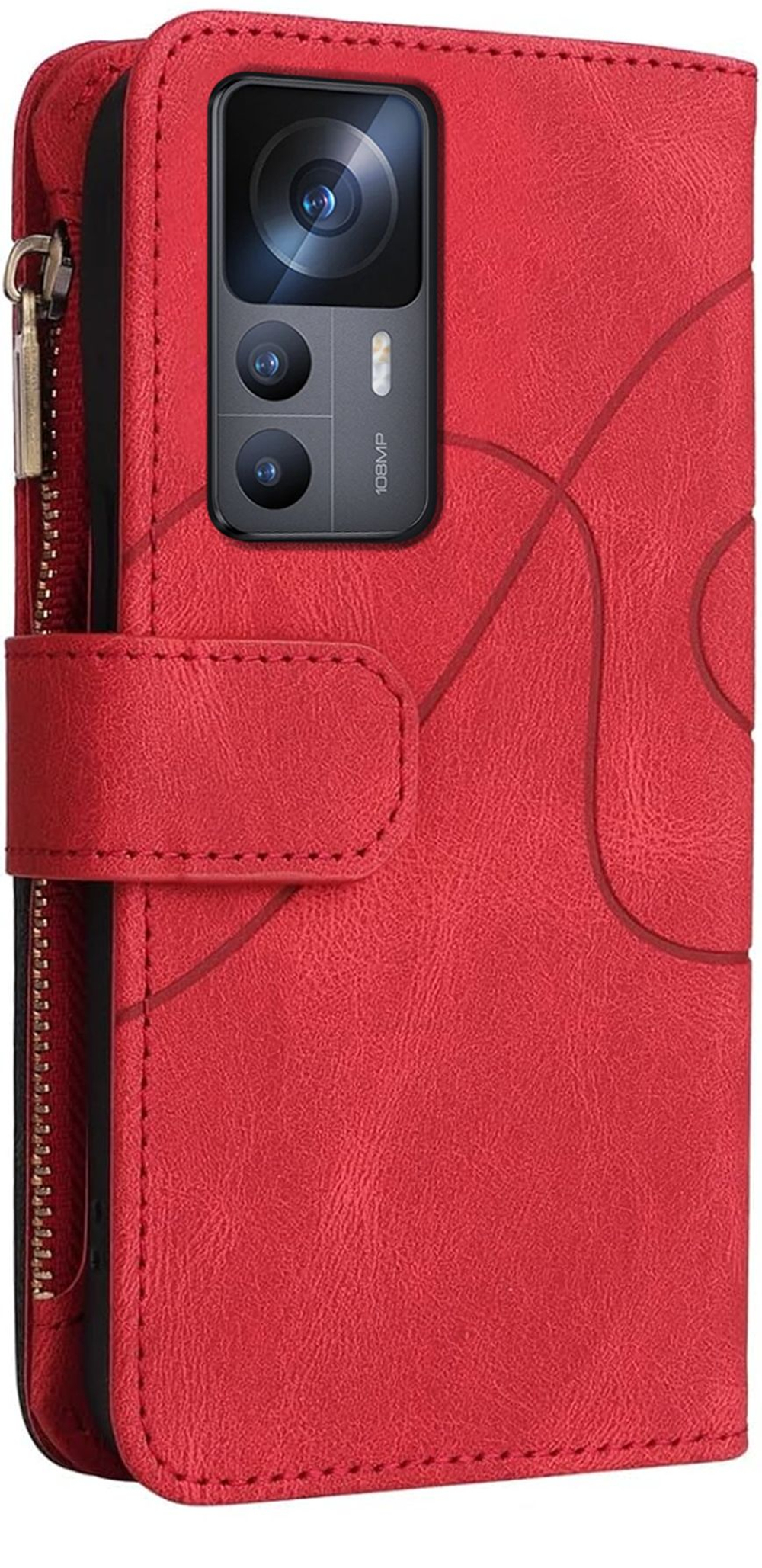Дизайнерский чехол-книжка из кожи для XIAOMI 12T / 12T PRO с кошельком, 5 слотами для карт и подставкой