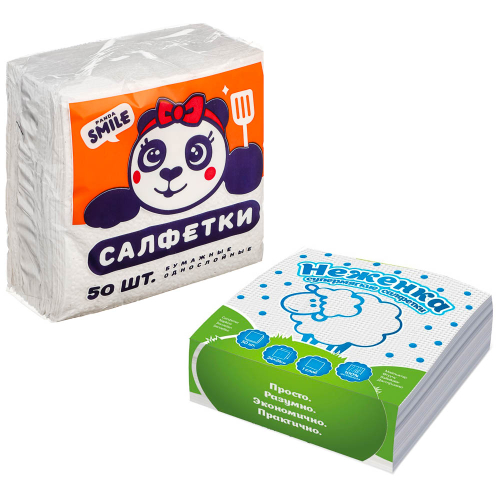 Салфетки бумажные РANDA SMILE/Неженка,однослойные 50 шт, п/у