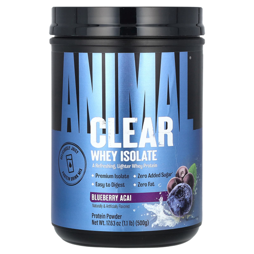 Animal, Clear, сывороточный изолят, со вкусом голубики и асаи, 500 г (1,1 фунта)
