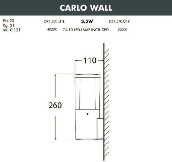 Настенный светильник уличный Carlo DR1.570.000.AXU1L Fumagalli