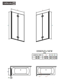 Шторка на ванну  Radaway Essenza New  PND 120 207212-01R праваая, крепится справа, профиль хром, стекло прозрачное 120x150см. схема