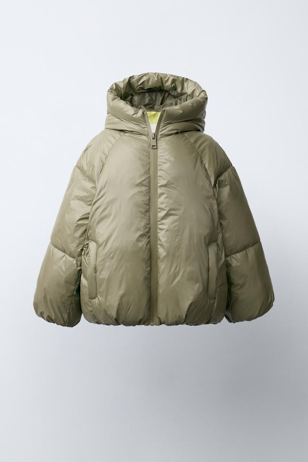 ZARA ПРОРЕЗИНИРОВАННОЕ СТЕГАНОЕ ПАЛЬТО WATER REPELLENT, ХАКИ