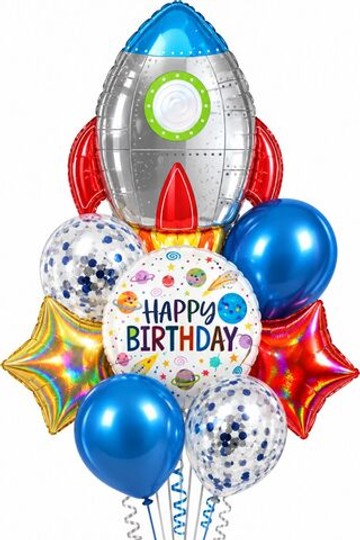 Букет шаров "Ракета Happy Birthday"