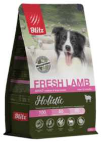 Blitz 1.5кг Adult Fresh Lamb Holistic сухой корм со свежим ягненком для взрослых собак средних и крупных пород
