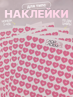 Наклейки на типсы, с цифрами, 9мм. 1-456 Сердечки розовые