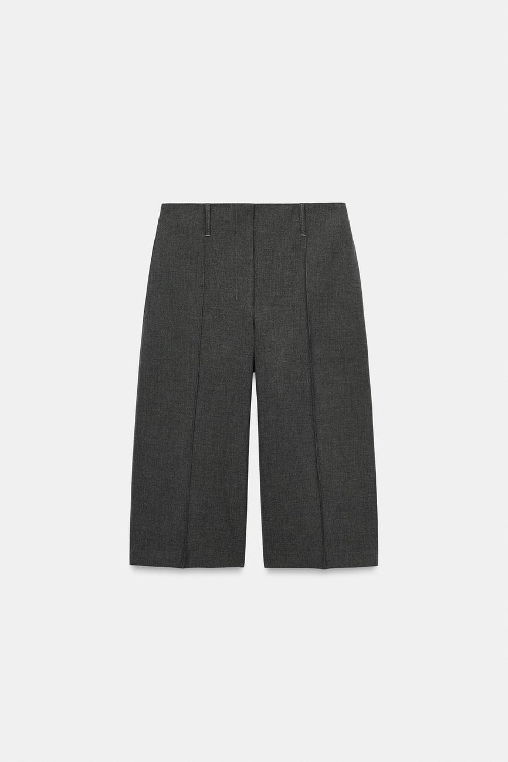 ZARA ПРЯМЫЕ ШОРТЫ С ЗАЩИПАМИ — ZW COLLECTION, СЕРЫЙ МЕЛАНЖ