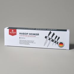 НАБОР НОЖЕЙ AGNESS 5 ПР.С МАГНИТНЫМ ДЕРЖАТЕЛЕМ И РУЧКОЙ ИЗ НЕРЖ.СТАЛИ