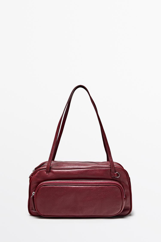 Massimo Dutti Средняя сумка-боулинг из кожи наппа, красный