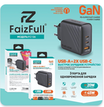 Зарядное устройство FaizFull FC126 GaN PD45W+TC20W 3A 2xType-C+USB Black