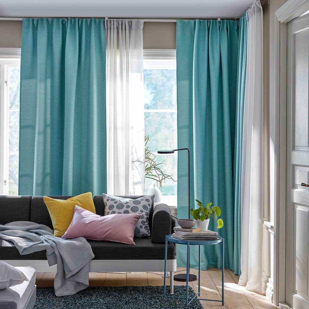 Комплект штор IKEA VILBORG (ВИЛБОРГ), Голубой, 145x250 см, 2 шт