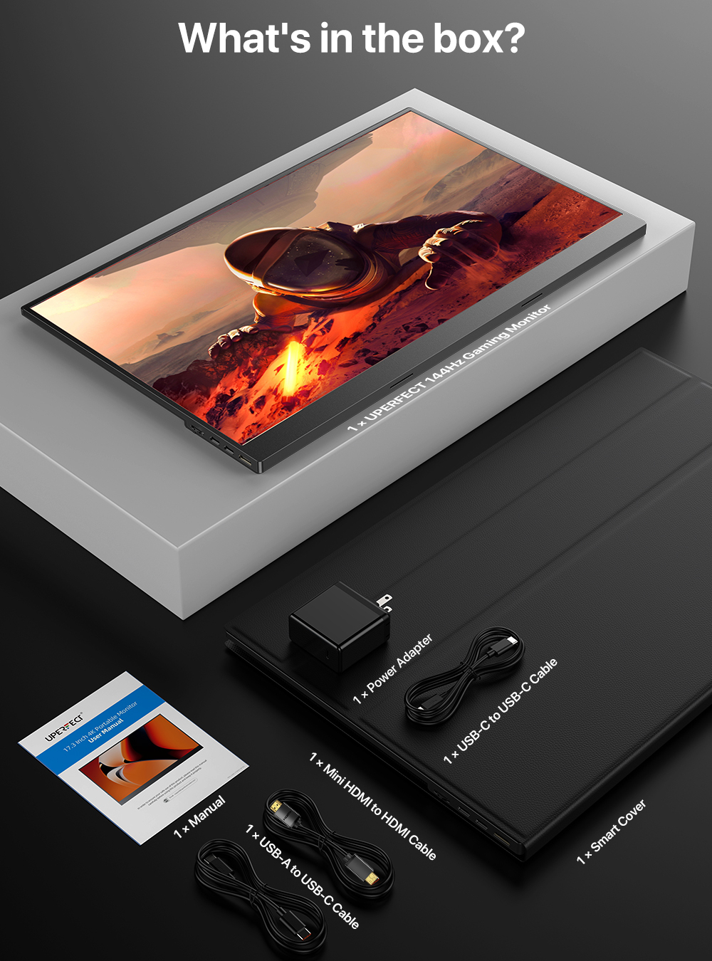 17.3" Портативный монитор с магнитным чехлом Uplays K8 FHD IPS 1920x1080, 144 Гц